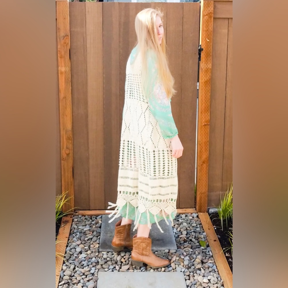 SPELL HAND CROCHET DYLAN LONG VEST ONE SIZE VERY EARLY SPELL